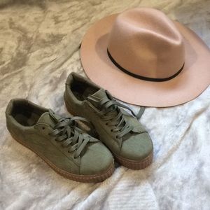 Olive green platform sneakers